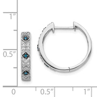 14K White Gold Blue/White Diamond Hinged Hoop Earrings ,