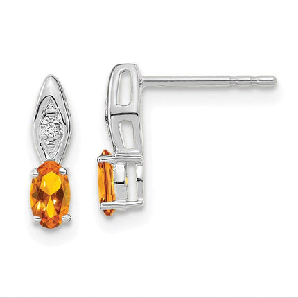 14k White Gold Citrine Diamond Earring ,