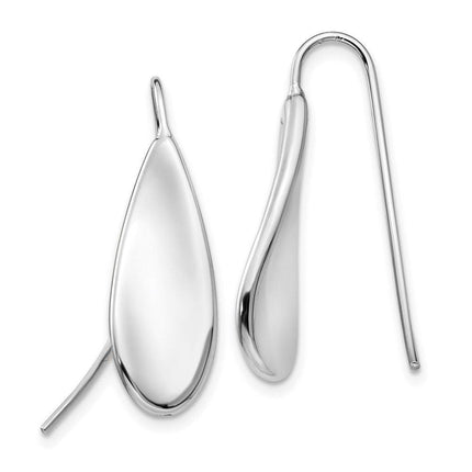 14k White Gold Curved Tear Drop Wire Earrings ,