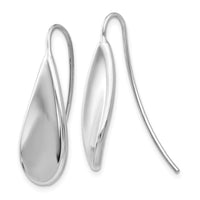 14k White Gold Curved Tear Drop Wire Earrings ,