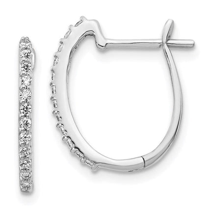 14K White Gold Diamond 1.3mm Hinged Hoop Earrings ,