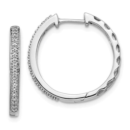 14K White Gold Diamond 2mm Hinged Hoop Earrings ,