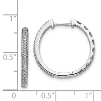 14K White Gold Diamond 2mm Hinged Hoop Earrings ,