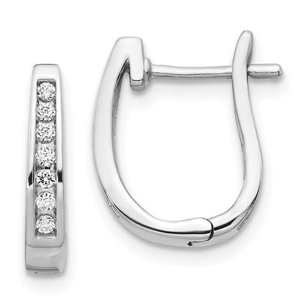 14K White Gold Diamond 3mm Hinged Hoop Earrings ,
