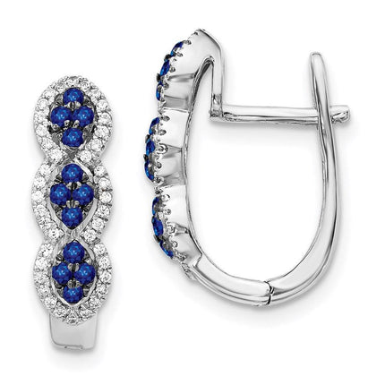 14k White Gold Diamond and Blue Sapphire Earrings ,