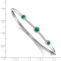 14k White Gold Diamond & Cabochon Emerald Bangle ,