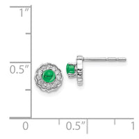 14k White Gold Diamond & Cabochon Emerald Earrings ,