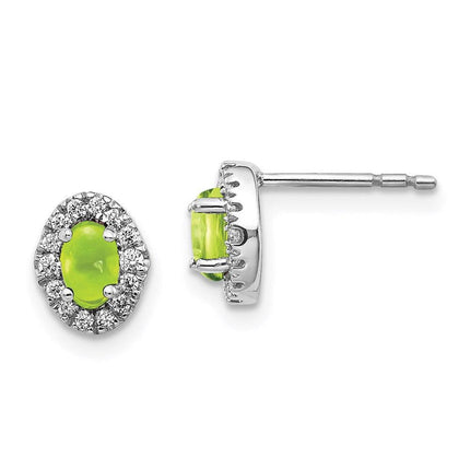 14k White Gold Diamond & Cabochon Peridot Earrings ,