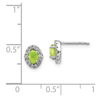 14k White Gold Diamond & Cabochon Peridot Earrings ,