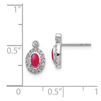 14k White Gold Diamond & Cabochon Ruby Earrings ,