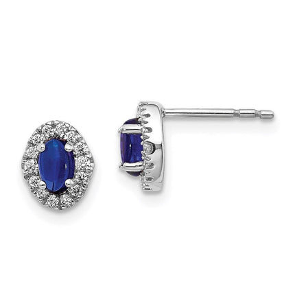 14k White Gold Diamond & Cabochon Sapphire Earrings ,