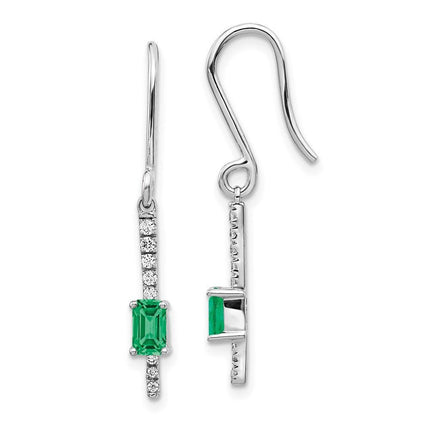 14k White Gold Diamond & Emerald Fancy Earrings ,