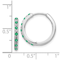 14k White Gold Diamond & Emerald Hinged Hoop Earrings ,