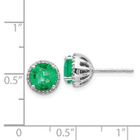 14k White Gold Diamond & Emerald Post Earrings ,