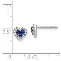 14K White Gold Diamond & Sapphire Heart Post Earrings ,