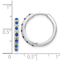 14k White Gold Diamond & Sapphire Hinged Hoop Earrings ,