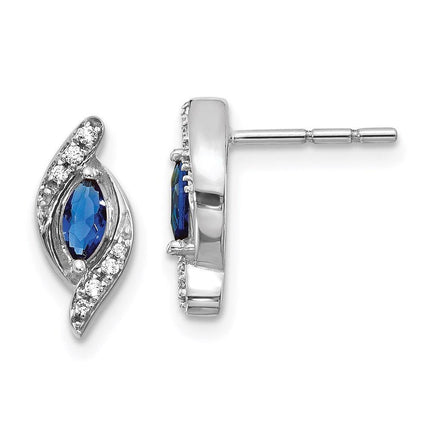 14K White Gold Diamond & Sapphire Post Earrings ,