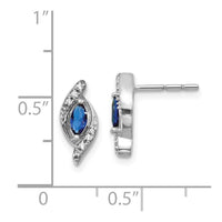 14K White Gold Diamond & Sapphire Post Earrings ,