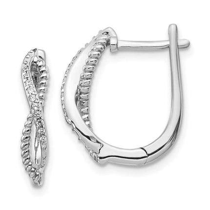 14K White Gold Diamond & Twisted Rope Hinged Post Earrings ,