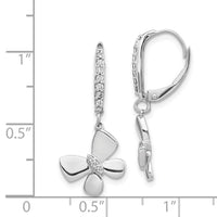 14k White Gold Diamond Butterfly Leverback Earrings ,