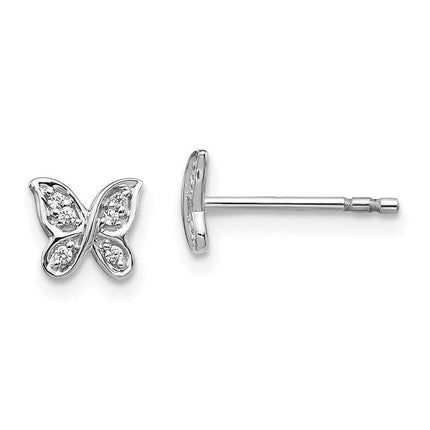 14K White Gold Diamond Butterfly Post Earrings ,