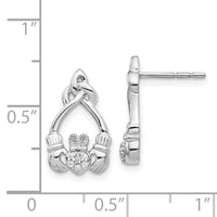 14k White Gold Diamond Claddagh Post Earrings ,