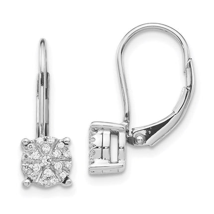 14k White Gold Diamond Cluster Leverback Earrings ,