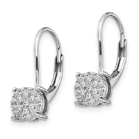 14k White Gold Diamond Cluster Leverback Earrings ,