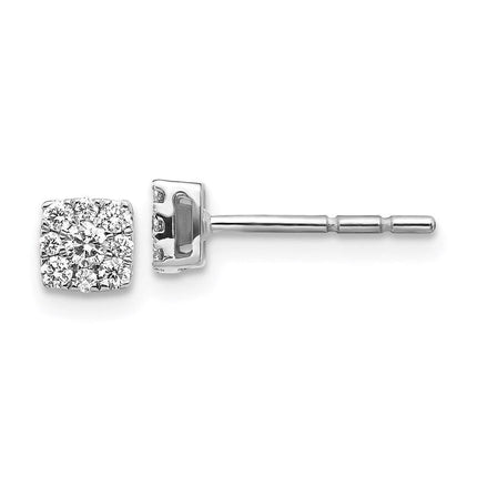 14K White Gold Diamond Cluster Post Earrings ,