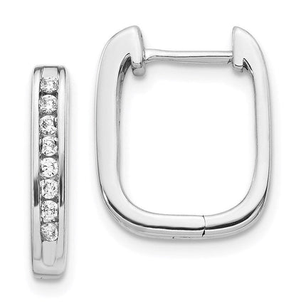 14k White Gold Diamond Complete Hinged Hoop Earrings ,