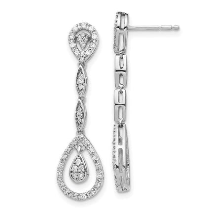 14k White Gold Diamond Dangle Earrings ,