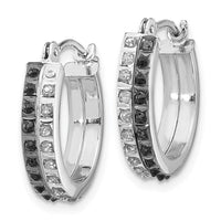 14k White Gold Diamond Fascination B & W Diamond Round Hinged Hoop Earrings ,
