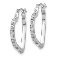 14k White Gold Diamond Fascination Heart Hinged Hoop Earrings ,