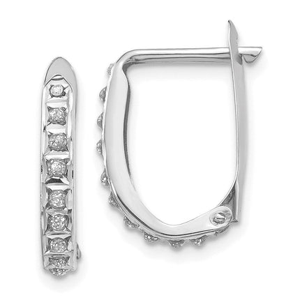 14k White Gold Diamond Fascination Leverback Hoop Earrings ,