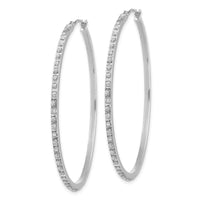 14k White Gold Diamond Fascination Lg Round Hinged Hoop Earrings ,