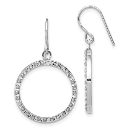 14K White Gold Diamond Fascination Open Dangle Hoop Earrings ,