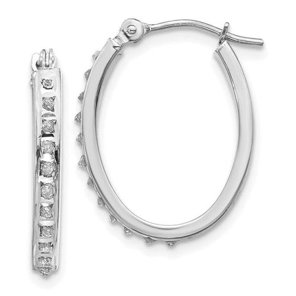 14k White Gold Diamond Fascination Oval Hinged Hoop Earrings ,