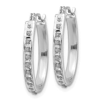 14k White Gold Diamond Fascination Oval Hinged Hoop Earrings ,