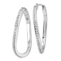 14k White Gold Diamond Fascination Oval Twist Hinged Hoop Earrings ,