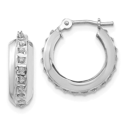 14k White Gold Diamond Fascination Round Hinged Hoop Earrings ,