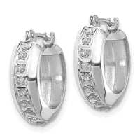 14k White Gold Diamond Fascination Round Hinged Hoop Earrings ,