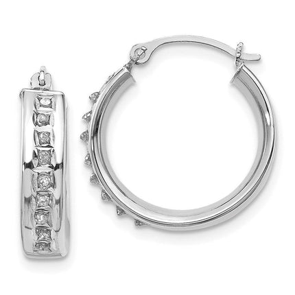 14k White Gold Diamond Fascination Round Hoop Earrings ,