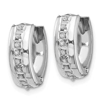 14k White Gold Diamond Fascination Round Huggy Hoop Earrings ,