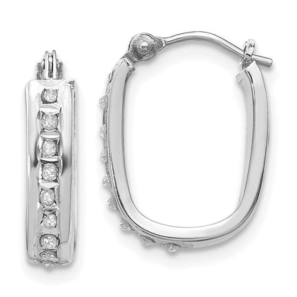 14k White Gold Diamond Fascination Squared Hinged Hoop Earrings ,