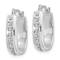 14k White Gold Diamond Fascination Squared Hinged Hoop Earrings ,