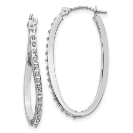 14k White Gold Diamond Fascination Twist Hinged Hoop Earrings ,