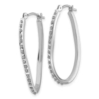 14k White Gold Diamond Fascination Twist Hinged Hoop Earrings ,