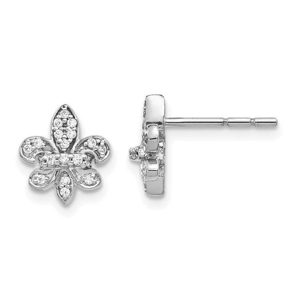 14k White Gold Diamond Fleur de Lis Post Earrings ,