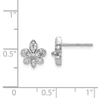 14k White Gold Diamond Fleur de Lis Post Earrings ,