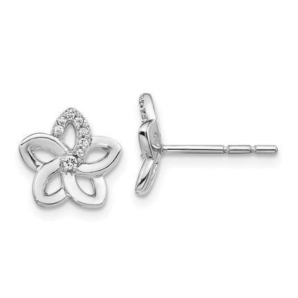 14k White Gold Diamond Flower Earrings ,